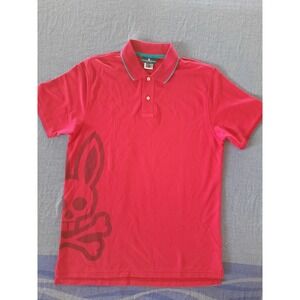 Psycho Bunny Mens Pink Pima Cotton Graphic Polo Shirt Size 7 XXL Teal Tipped